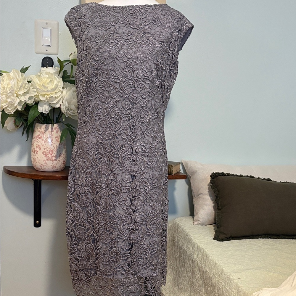 Ralph Lauren Gray Lace Midi Dress